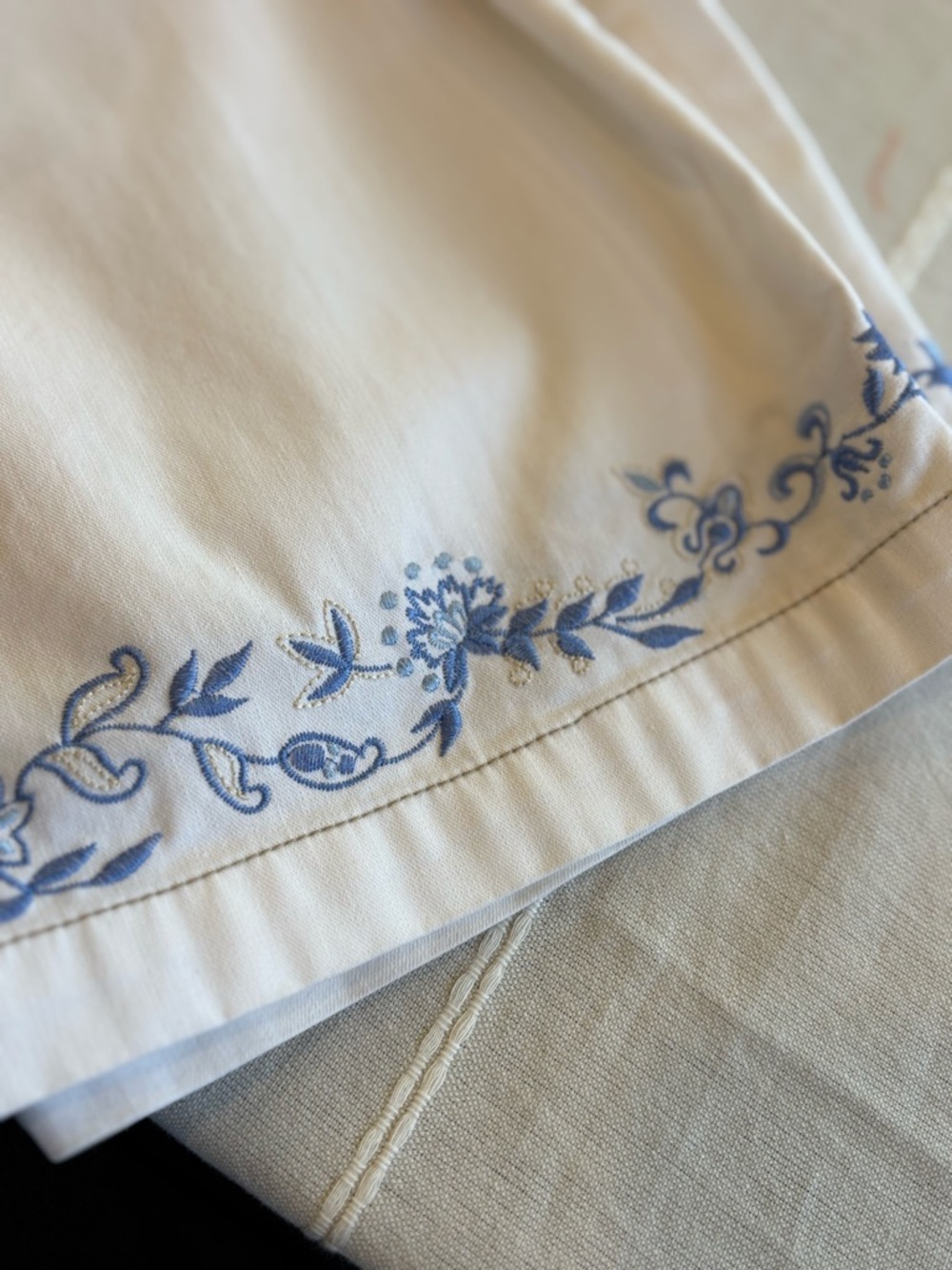 Erika Blue Floral Embroidered White Capri Pants - Size Large - Picture 8 of 9